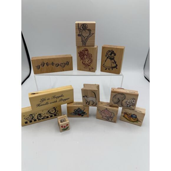 12 Wood Rubber Stamps A Variety Of Images - Picture 1 of 9